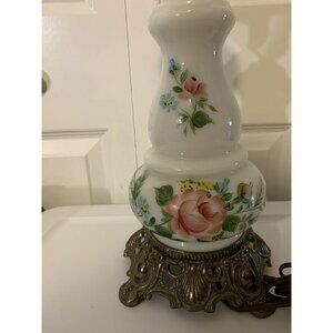 Vintage Gone With the Wind Lamp Brass Base Flowers Milk Glass‎